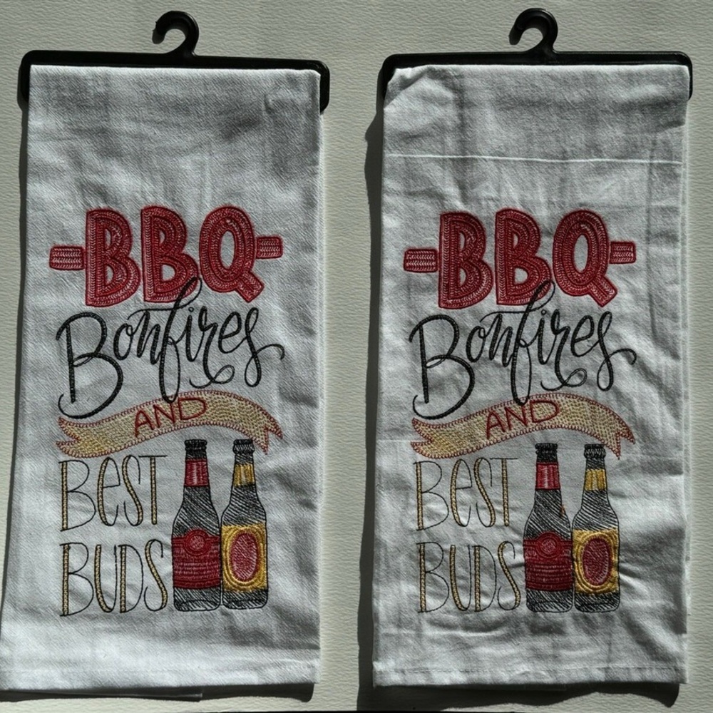 BBQ Bonfires and Best Buds Kitchen Towel - Red, Black, Gold